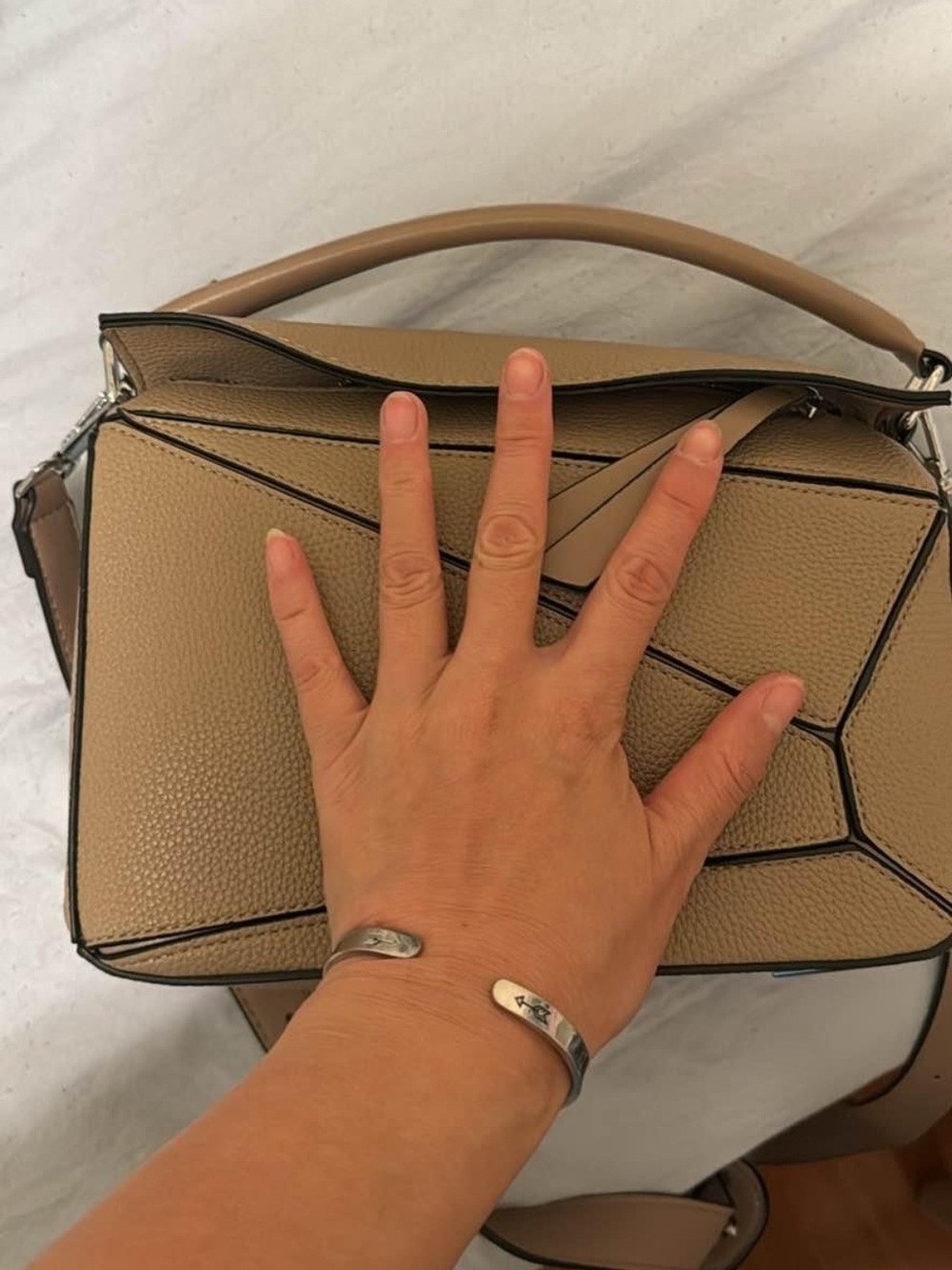 NEVER USED Neutral Tan Geometric Top-Handle Shoulder Bag Handbag + STRAP